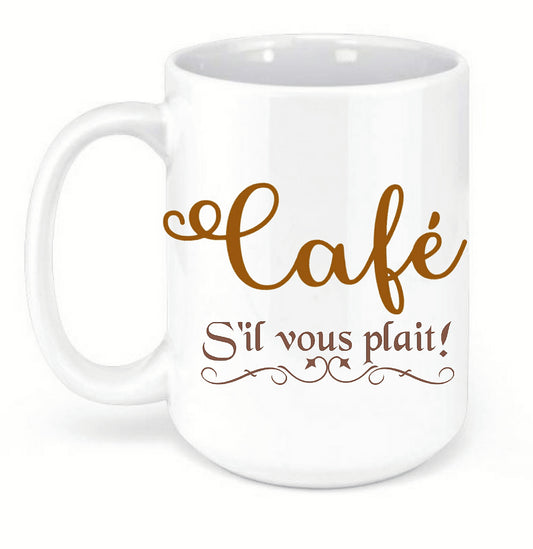 15OZ COFFEE MUG FRENCH WORDS "COFFEE PLEASE"