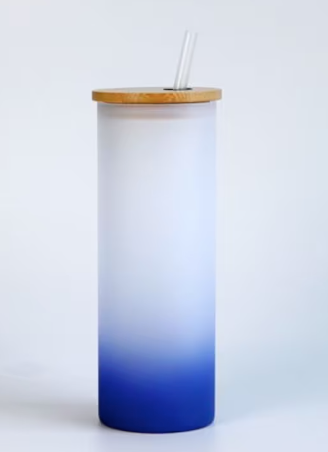 25OZ GLASS OMBRE GRADIENT TUMBLERS FOR CUSTOMIZATION (INCLUDES BAMBOO LID & STRAW)